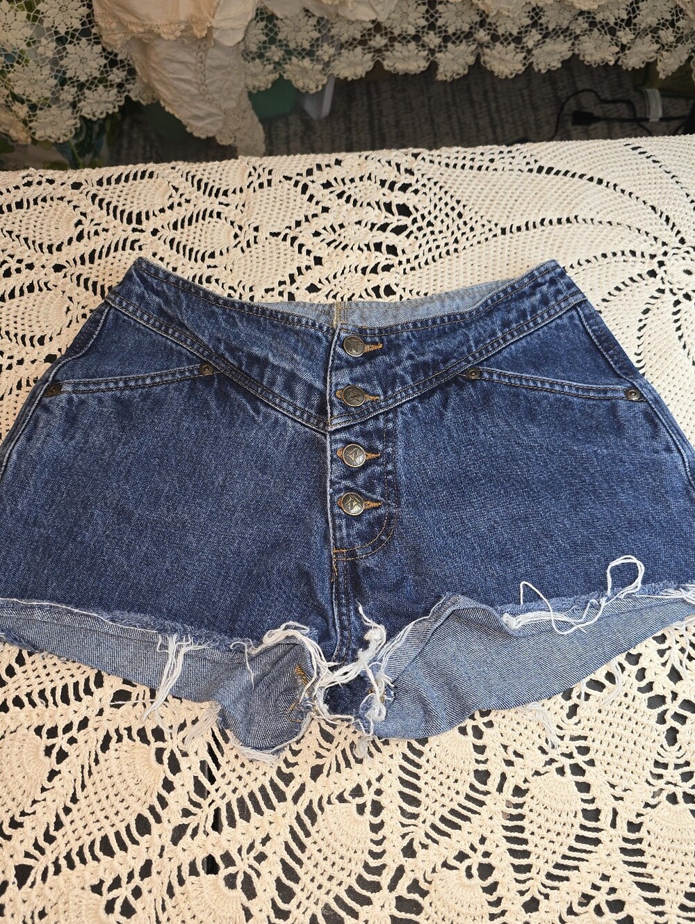 High Rise Denim Cutoff Jeans, Button Up, Unknown Brand, Size 1